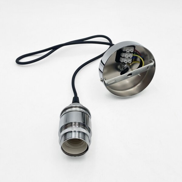 Lampadario a sospensione con cavo FLO, 1x E27, 15W, 230V, cromo lucido/trasparente