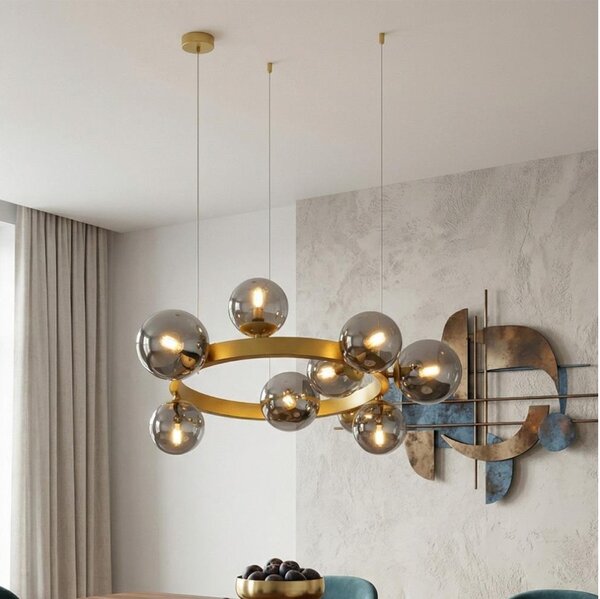 Lampadario a cavo SOLARI 9xE14/15W/230V oro/nero fumé