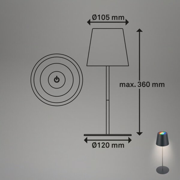 Briloner 7559015-LED Lampada da tavolo RGB COLORIS, 3,5 W/5 V, IP44, 2000 mAh, Wi-Fi Tuya