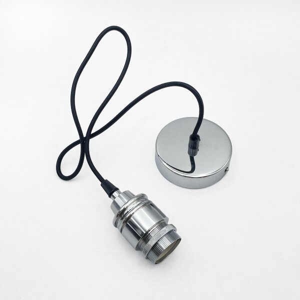 Lampadario a sospensione con cavo FLO, 1x E27, 15W, 230V, cromo lucido/trasparente