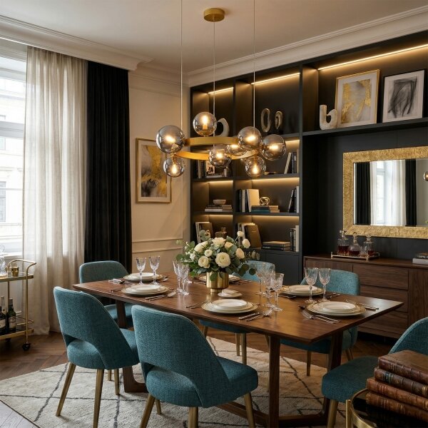 Lampadario a cavo SOLARI 9xE14/15W/230V oro/nero fumé