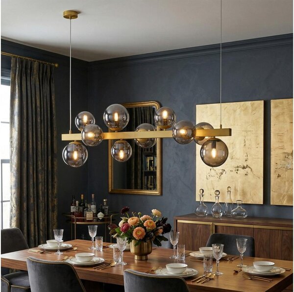 Lampadario a cavo SOLARI 10xE14/15W/230V oro/nero fumé