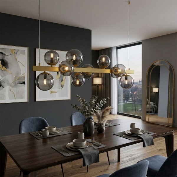 Lampadario a cavo SOLARI 10xE14/15W/230V oro/nero fumé