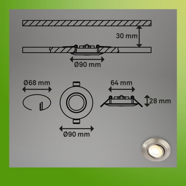 Briloner 7587032-Set da 3 plafoniere LED da incasso per bagno KLIRA LED/4,9W/230V IP23 cromato