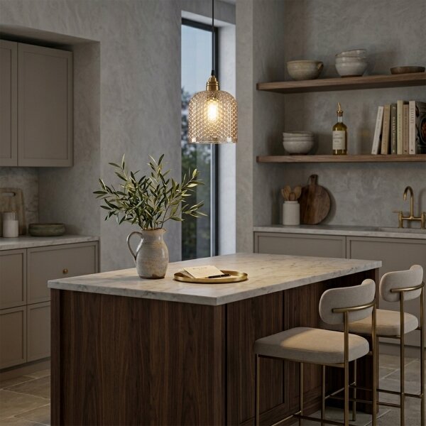 Lampadario a cavo ROCCO 1xE27/15W/230V dorato/beige fumé