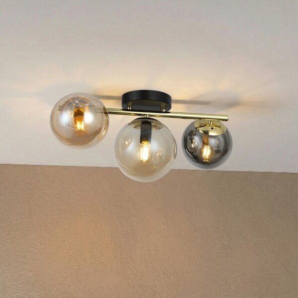 Lampadario a plafone AURIS 3xE14/15W/230V dorato/nero fumé/beige