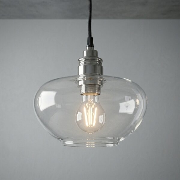 Lampadario a sospensione con cavo FLO, 1x E27, 15W, 230V, cromo lucido/trasparente