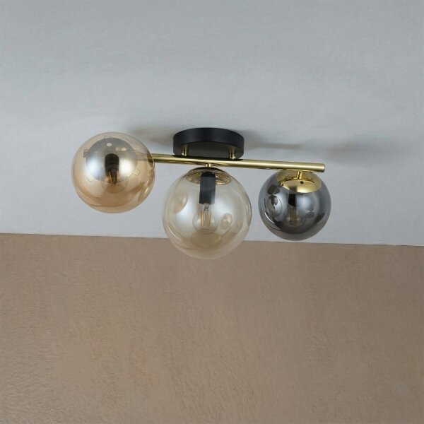 Lampadario a plafone AURIS 3xE14/15W/230V dorato/nero fumé/beige