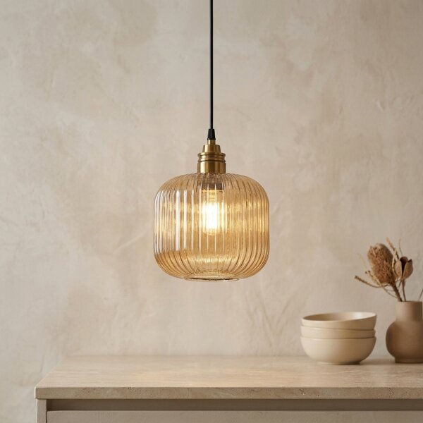 Lampadario sospeso con cavo MILOU 1xE27/15W/230V oro/beige fumé
