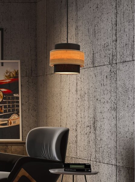 Lampada a sospensione con paralume tessile in nero-naturale ø 20 cm Twin - Candellux Lighting