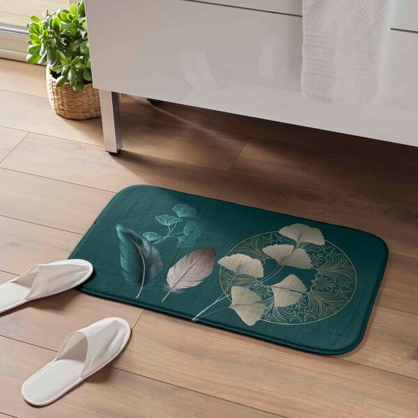 Tappeto bagno turchese 45x75 cm Ginkoblue - douceur d'intérieur