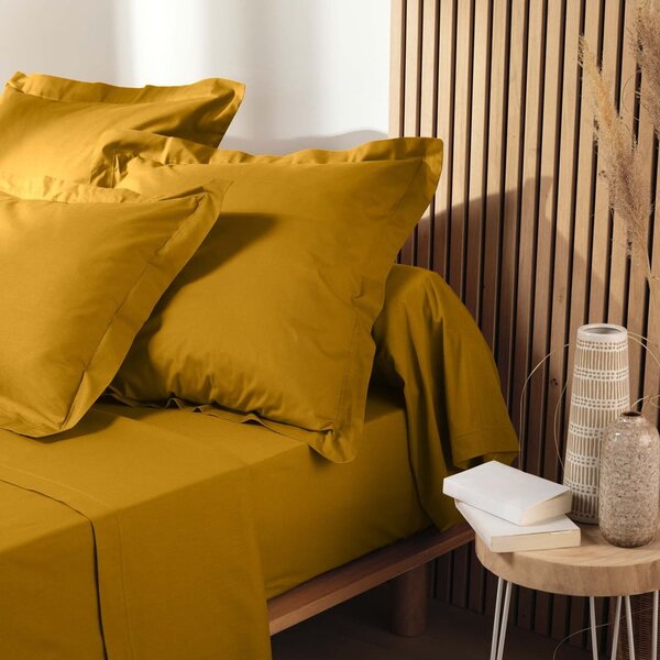 Lenzuolo giallo elasticizzato in cotone biologico 160x200 cm Biolina - douceur d'intérieur