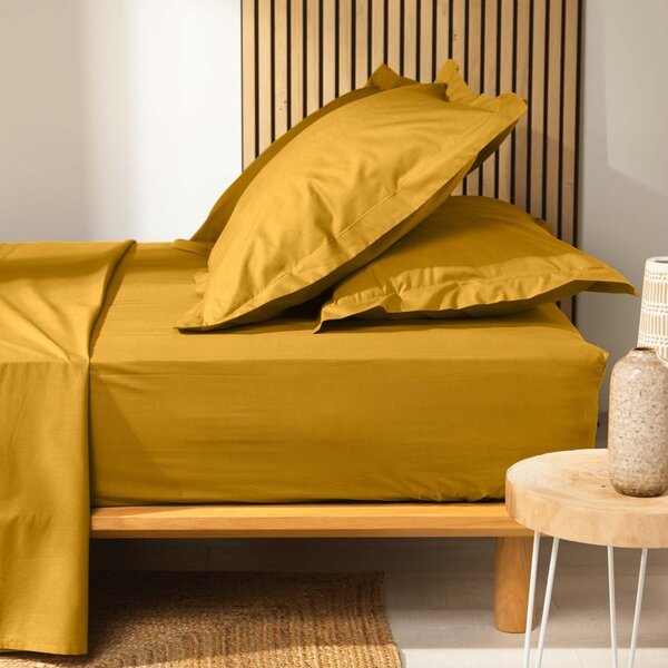 Lenzuolo giallo elasticizzato in cotone biologico 160x200 cm Biolina - douceur d'intérieur