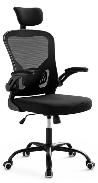 Sedia da ufficio Relaxdays, regolabile in altezza, girevole, con funzione basculante, supporto lombare e poggiatesta, in rete, sedia ergonomica, colore nero