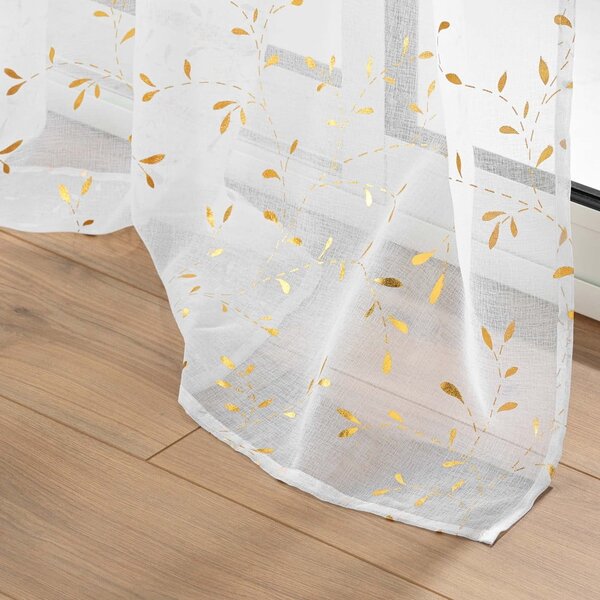 Tenda sottile bianca/dorata in voile 140x280 cm Floressia – douceur d'intérieur