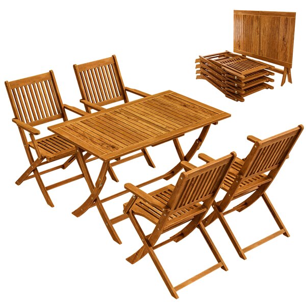 Casaria Set Tavolo e Sedie da Giardino in Legno Acacia Certificata FSC® 5 Pezzi 4+1 Balcone Terrazza Veranda Mobili da Esterno 120x70x75cm
