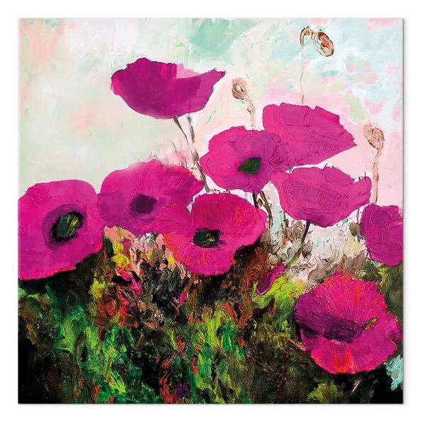 Quadro moderno Papaveri - composizione astratta viola con fiori di campo