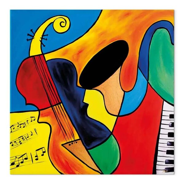 Quadro moderno Suoni delle note musicali - fantasia colorata con strumenti