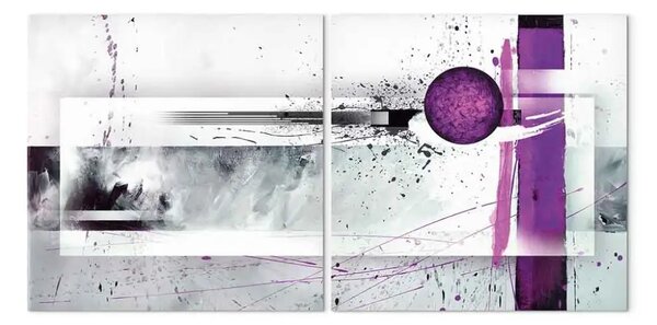 Quadro su tela Emozioni viola (2 pezzi) - astrazione con disegni fucsia