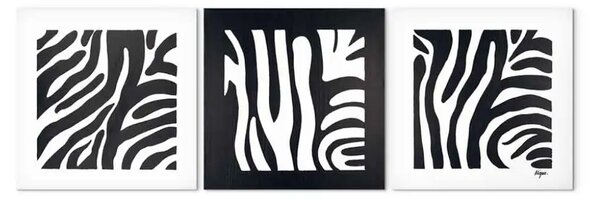 Quadro A strisce di zebra (3 parti) - astrazione minimalista in bianco e nero