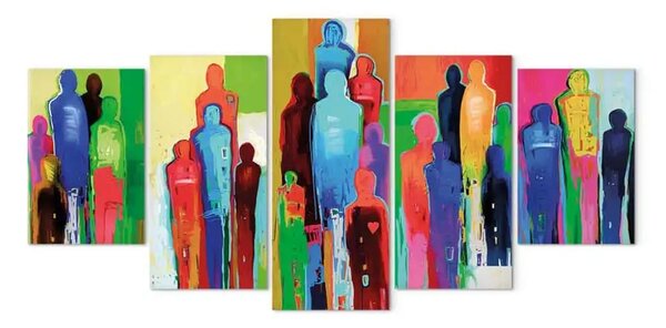 Quadro moderno Folla e cuore (5 pezzi) - astrazione colorata con diverse figure