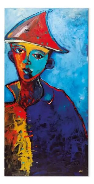 Quadro contemporaneo Ritratto di un ragazzo - volto colorato su sfondo blu