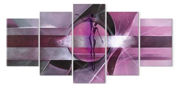 Quadro su tela Viola amorosa (5 pezzi) - astrazione con figure e disegni
