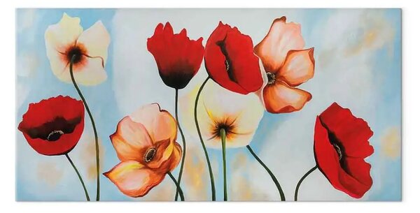Quadro su tela Colori diversi dei papaveri - motivo floreale con cielo blu