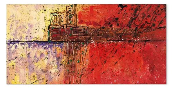 Quadro su tela Labirinti - astrazione con motivo scuro su sfondo rosso