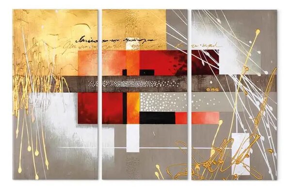 Quadro contemporaneo Rettangoli (3 parti) - figure geometriche colorate su sfondo grigio