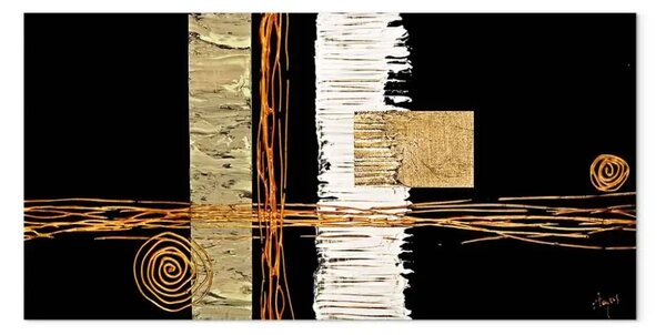 Quadro moderno Impressione - astrazione con motivo dorato su sfondo nero