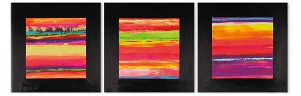 Quadro Viste (3 parti) - Astrazioni colorate con paesaggi e effetto cornice