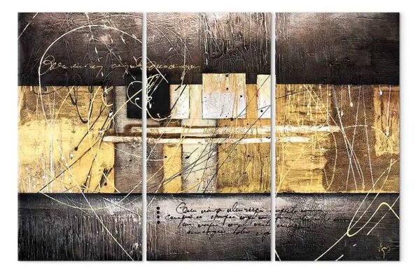 Quadro contemporaneo Alchimia (3 parti) - Astrazione con figure geometriche dorate