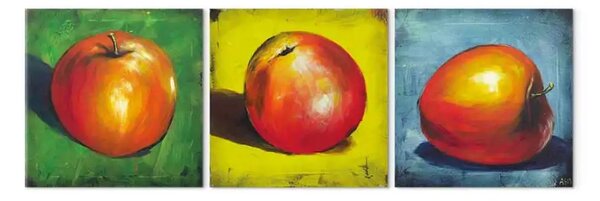 Quadro moderno Natura morta (3 pezzi) - Motivo di mele rosse su sfondo colorato