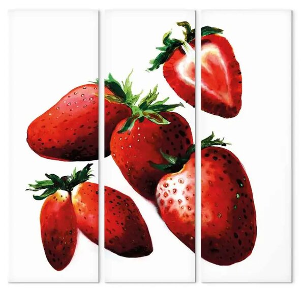 Quadro moderno Natura morta (3 pezzi) - Composizione con fragole su sfondo bianco