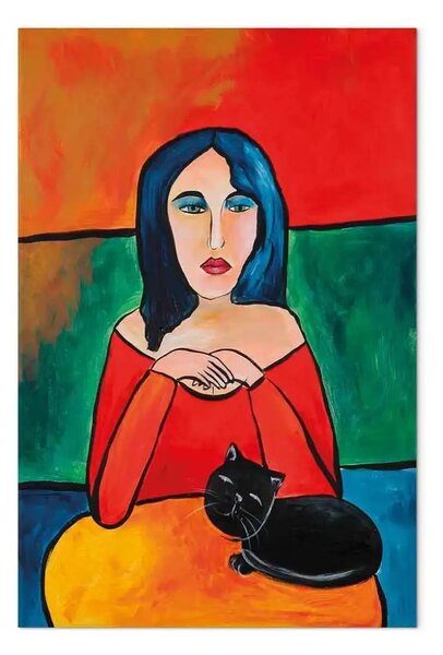 Quadro moderno Signora con un gatto nero