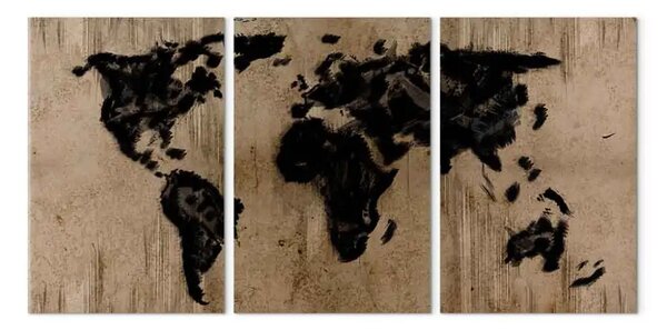 Quadro su tela Mappa del mondo nero inchiostro