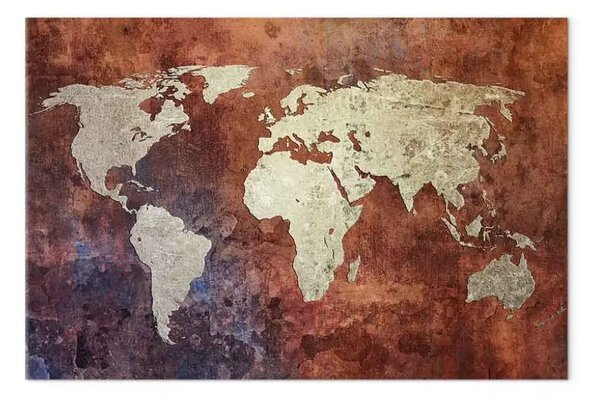 Quadro su tela Mappa del mondo rugginosa