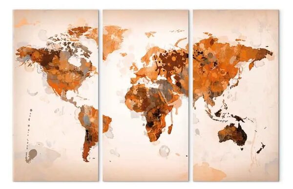 Quadro contemporaneo Mappa del mondo - Tempesta nel deserto - trittico