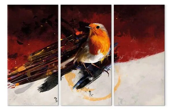 Quadro moderno Uccellino su sfondo biancorosso