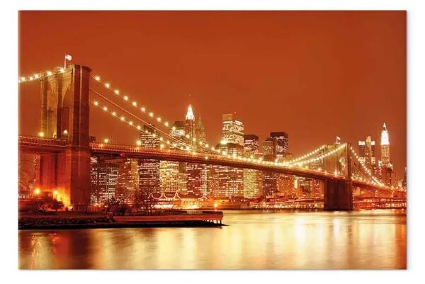 Quadro su tela New York: vista notturna su Brooklyn Bridge