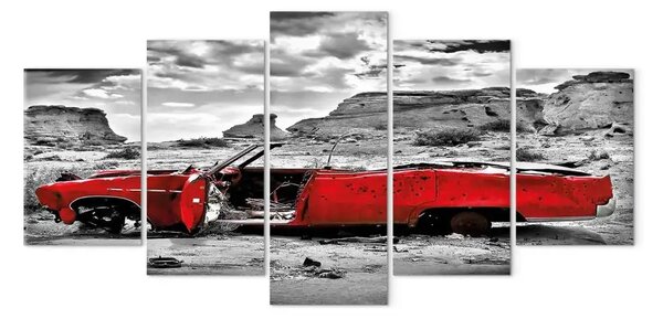 Quadro contemporaneo Auto rossa in stile retro nel deserto del Colorado (5 pezzi)