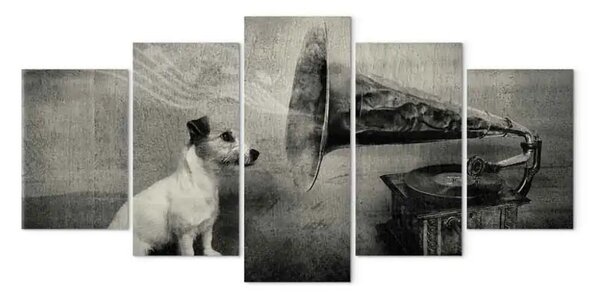 Quadro moderno Cagnolino che ascolta la musica del grammofono