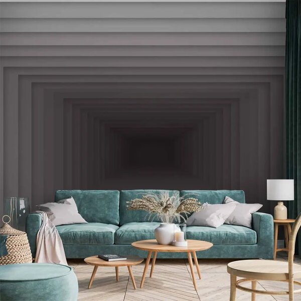 Carta da parati moderna Infinito - tunnel ottico 3D in bianco e grigio