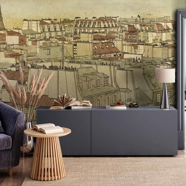 Carta da parati moderna Addio Parigi - panorama urbano colorato