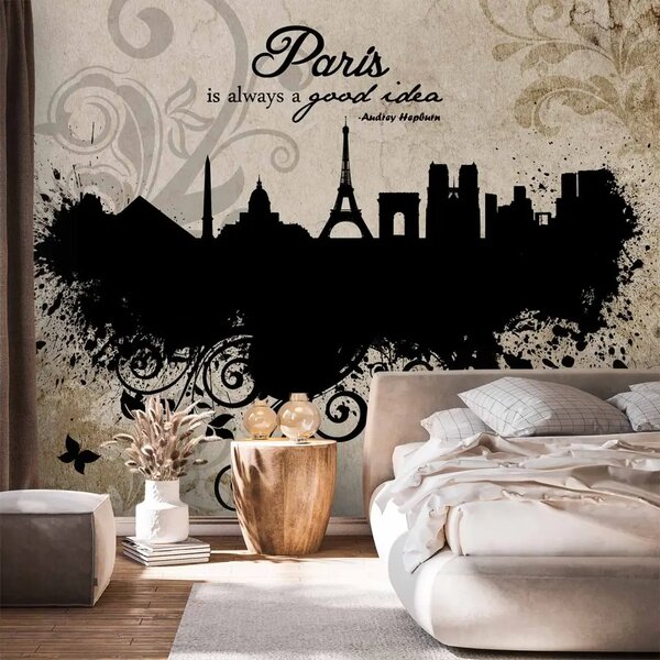 Carta da parati Parigi è sempre una buona idea vintage - architettura storica della città su sfondo beige