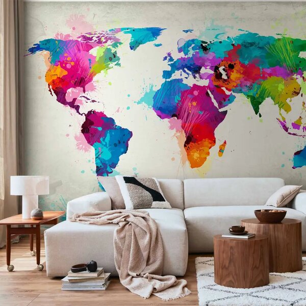 Carta da parati Esplosione di colori e sfumature - mappamondo multicolor