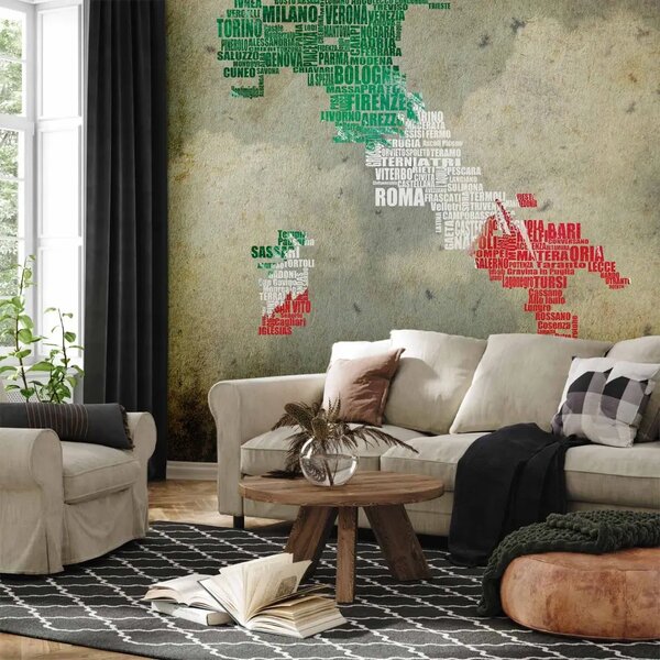 Carta da parati Viva Roma! - mappa dell’Italia nei colori della bandiera su sfondo pastello