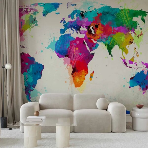 Carta da parati Mappa della felicità - mappa colorata del mondo su sfondo chiaro