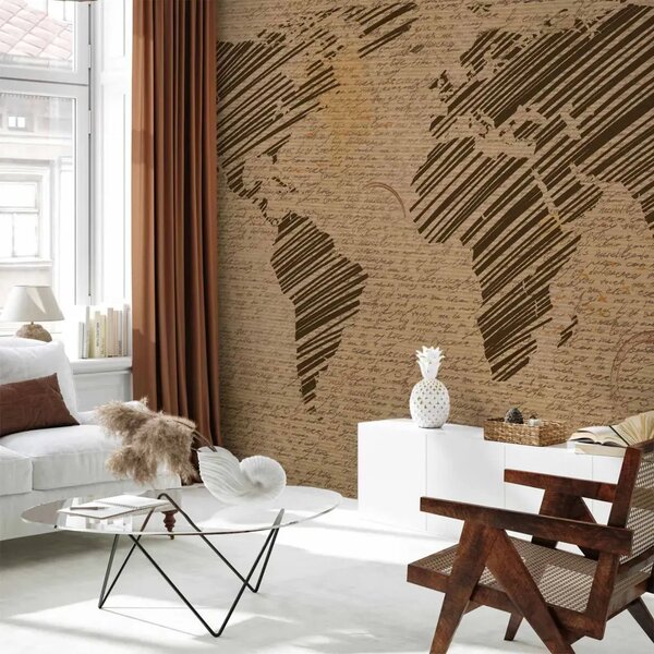 Carta da parati Appunti di viaggio - mappa del mondo con note e tracce di caffè